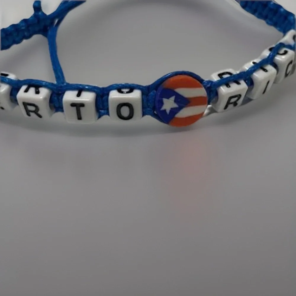 Puerto Rico Letters Unisex Macrame Bracelet Flag Beads Red Blue Black Adjustable